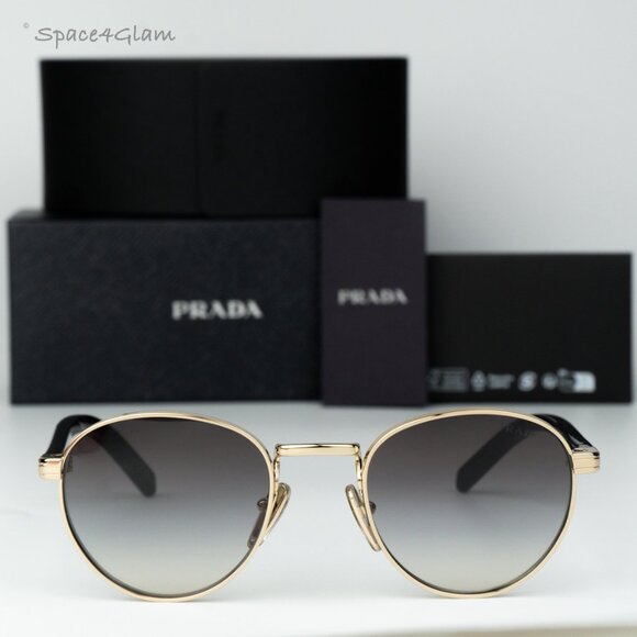 Prada Women Sunglasses Gold Grey Gradient Round PRB52S ZVN02C NEW AUTHENTIC - Picture 3 of 7